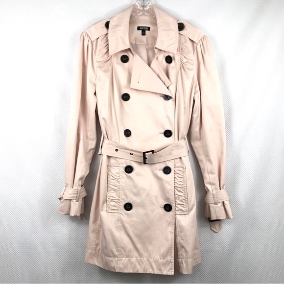 APT. 9 Powder Pink Double Breasted Trench Coat with Ruching Womens L - Picture 1 of 6